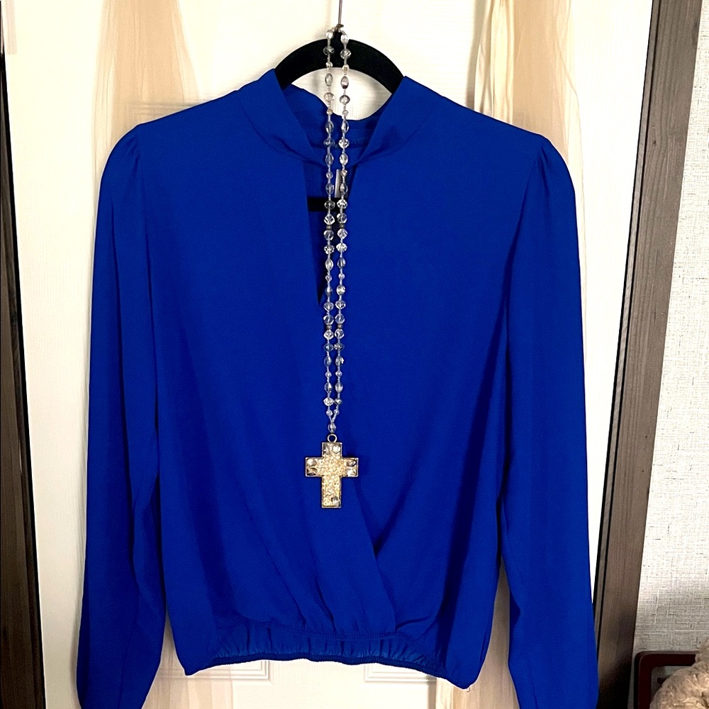 A'gaci Vibrant Blue Long Sleeve Blouse